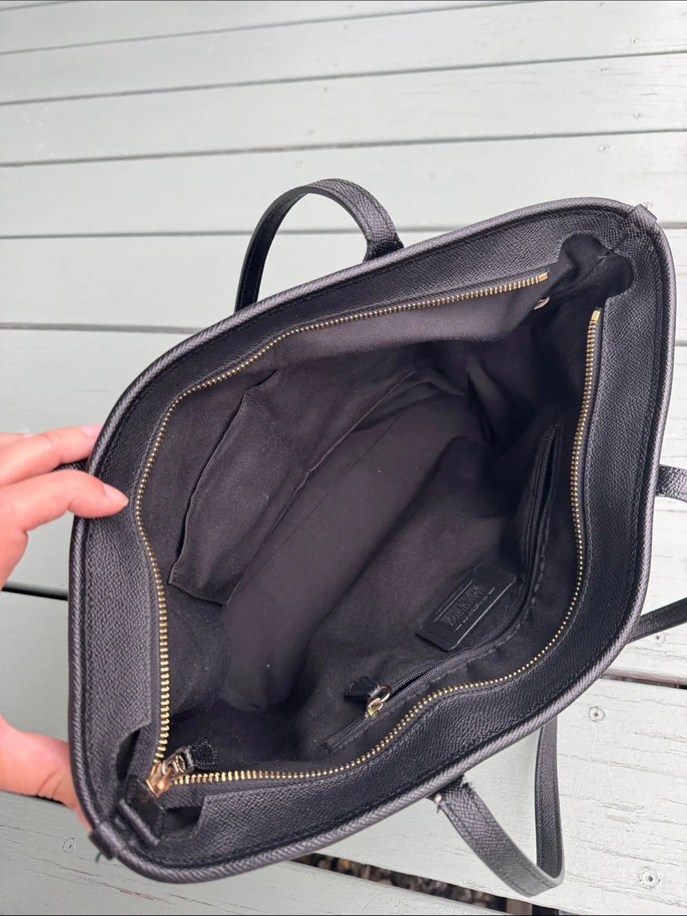 Coach Black Crossgrain Leather City Zip Tote
